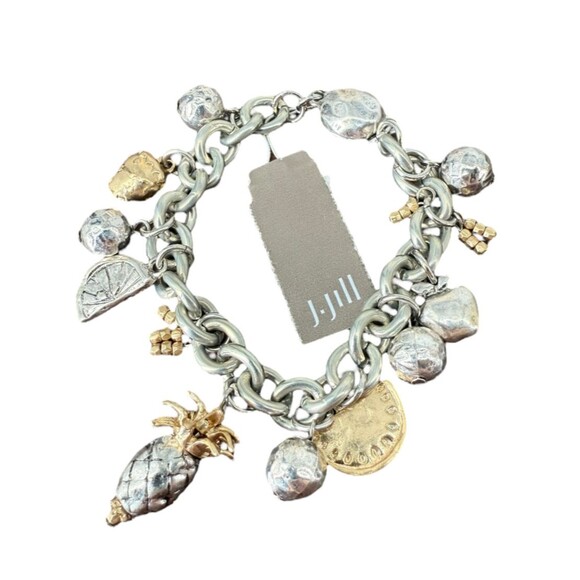J. Jill Fruit Charms Chunky Chain Bracelet Whimsical Gold Silver Tone Beads NWT - Picture 2 of 10